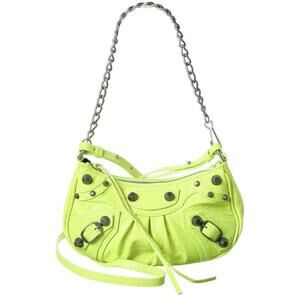 NWT $1650 Balenciaga Le Cagole Mini Leather Chain Shoulder Bag Wallet WOC Neon
